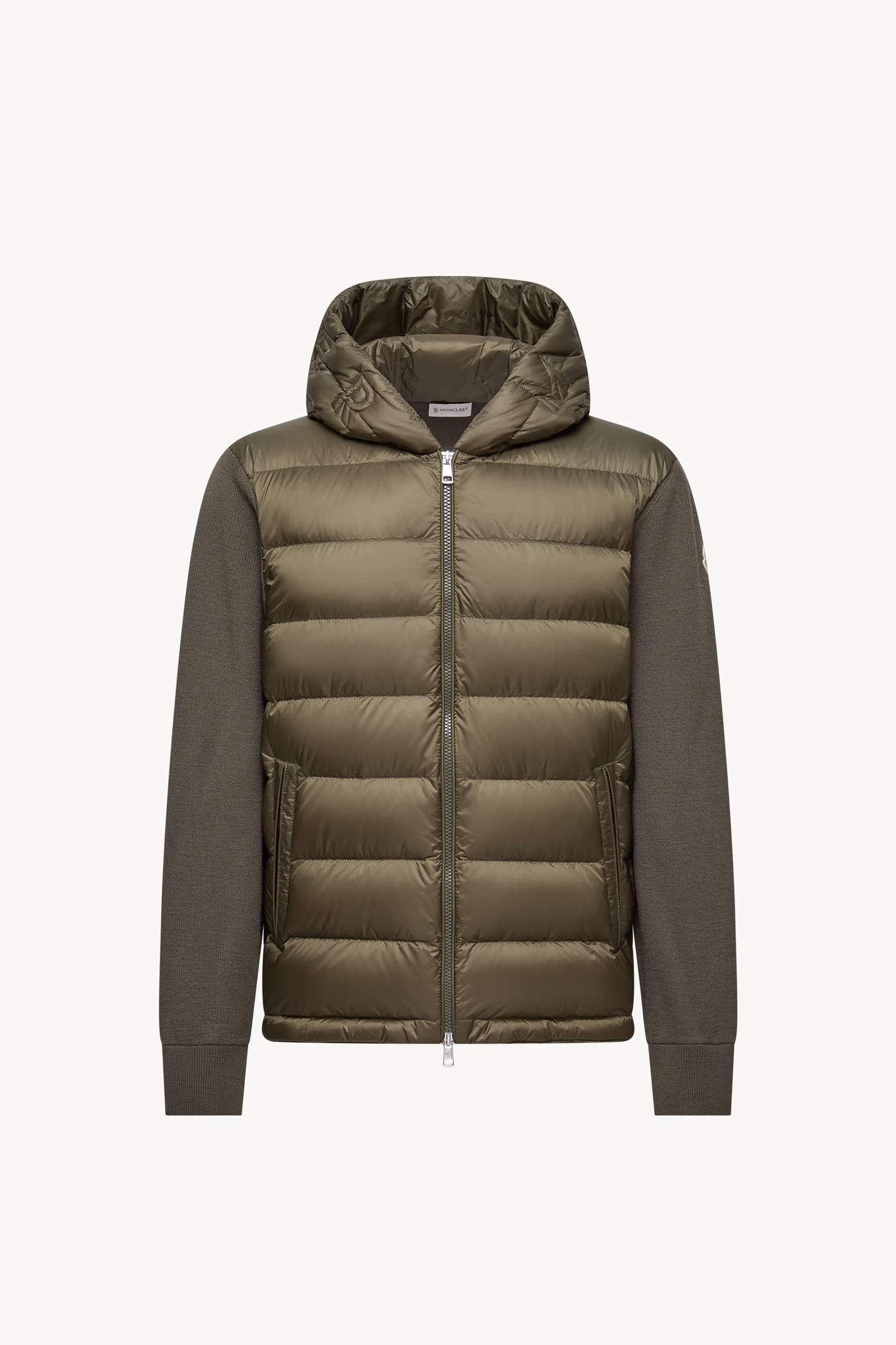 Padded Wool Zip-Up Hoodie Men Olive Green Moncler 2